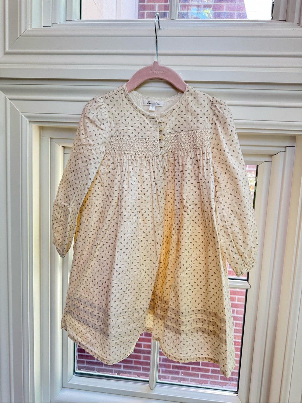 Smocked Cream Long-Sleeve Casual Dress for Girls